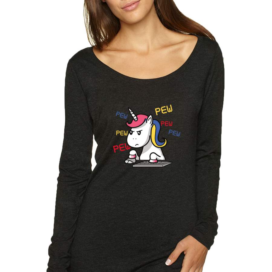 Unicorn Pew Animal Lover Womens Scoop Long Sleeve Top