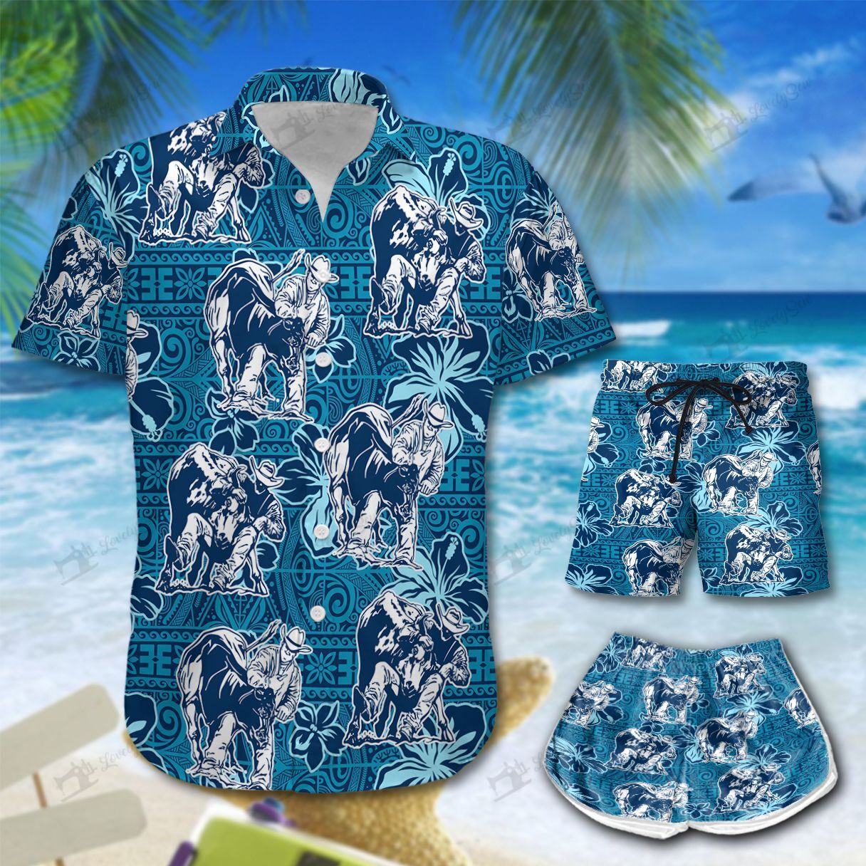 Steer Wrestling Hawaiian Shirt Shorts Ha39052