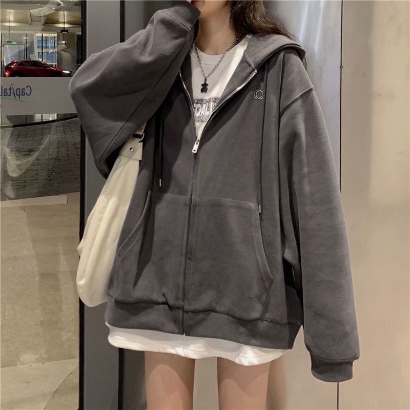 Women Casual Zip Up Oversized Hoodie Sweatshirt Female Streetwear Hooded Pocket Zipper Harajuku Sweat Shirt Y2k Top Clothes alx