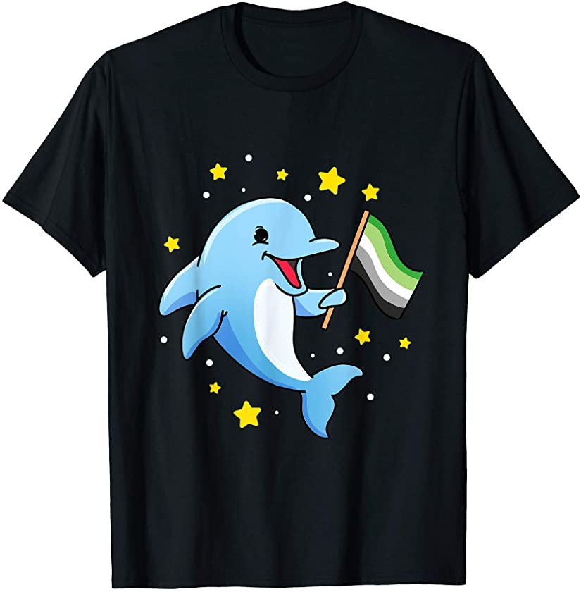 Aromantic Dolphin Aromantic Pride Flag T-Shirt