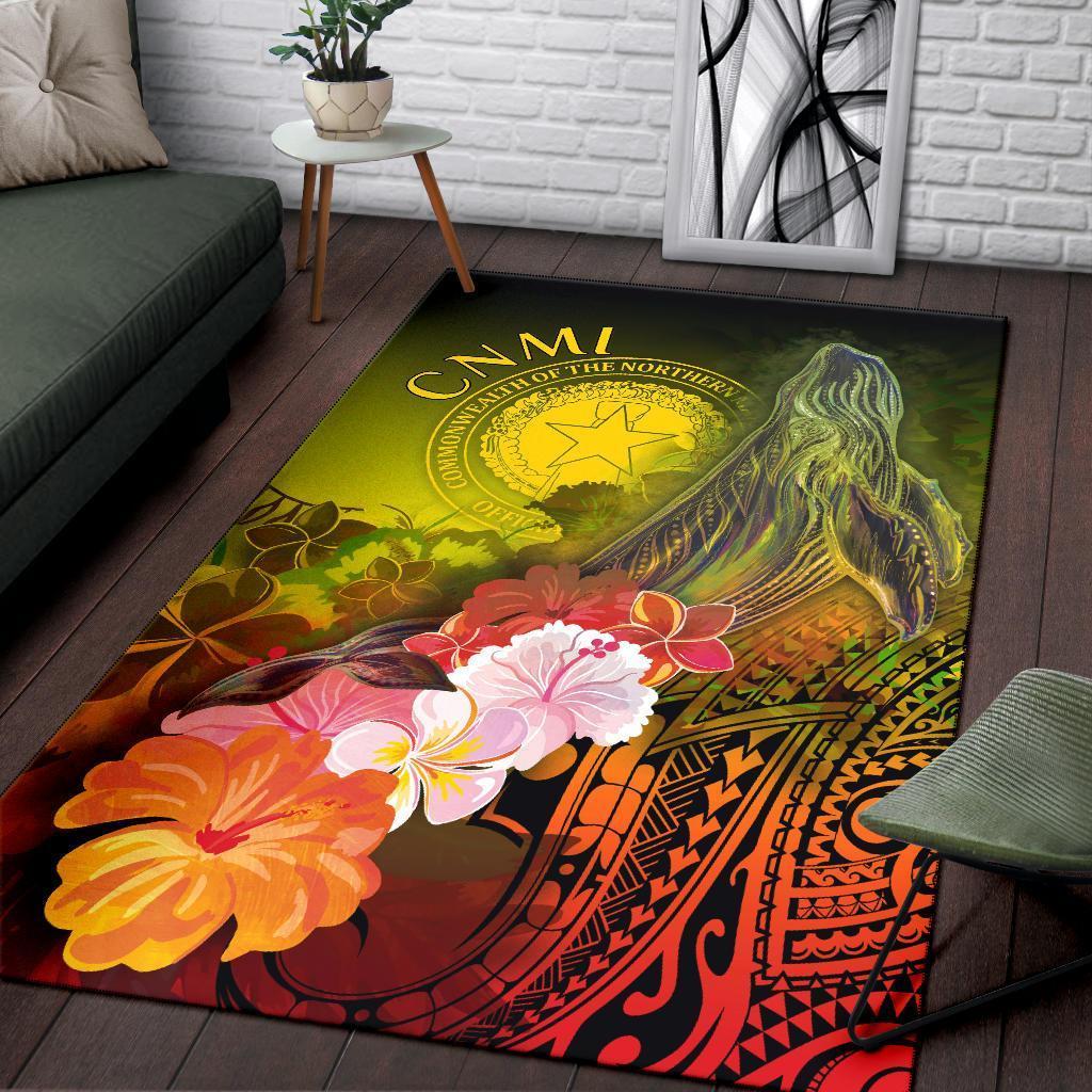 CNMI Area Rug – Humpback Whale with Tropical Flowers (Yellow) – BN18