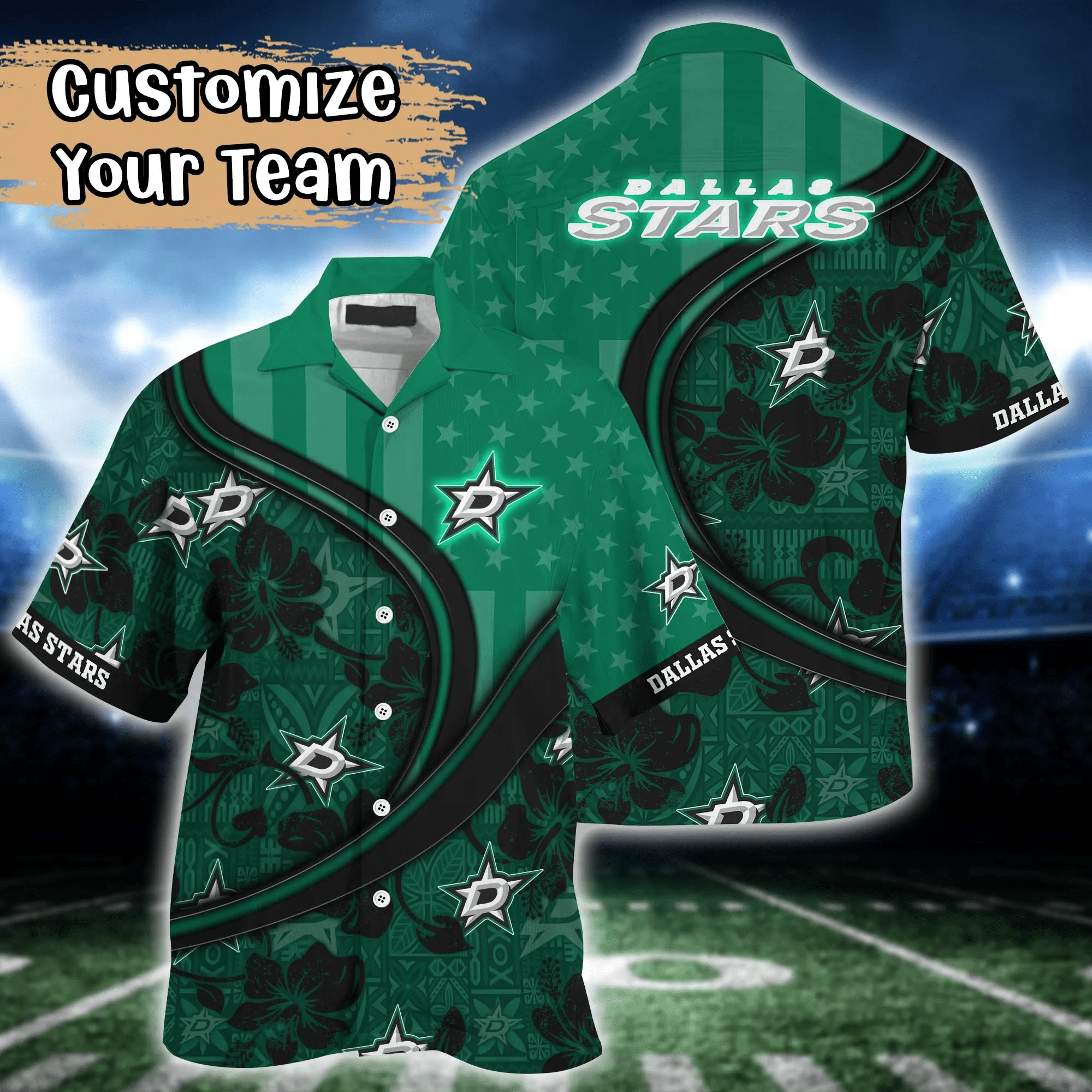 Dallas Stars Nhl Us Flag Hawaiian Shirt Custom Summer Aloha Shirt