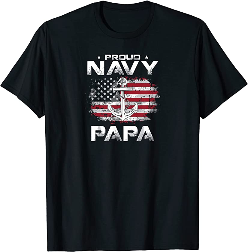 Vintage Proud Navy Papa With American Flag Gift Veteran T-Shirt