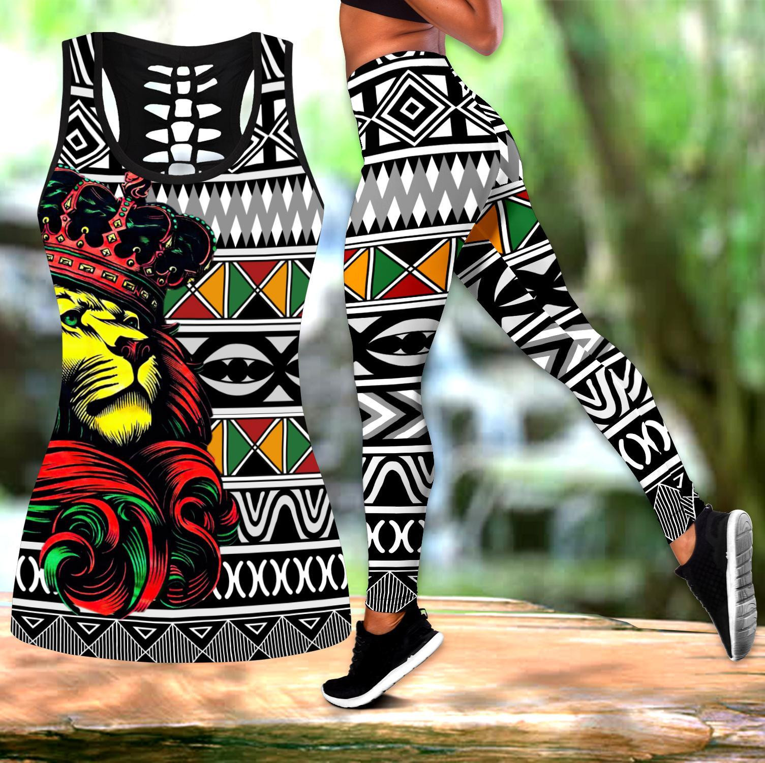 African Lion Pattern Legging & Tank Top-Ml