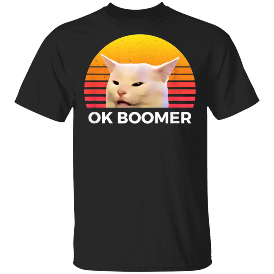 Woman Yelling At Table Dinner Funny Cat Ok Boomer T-Shirt