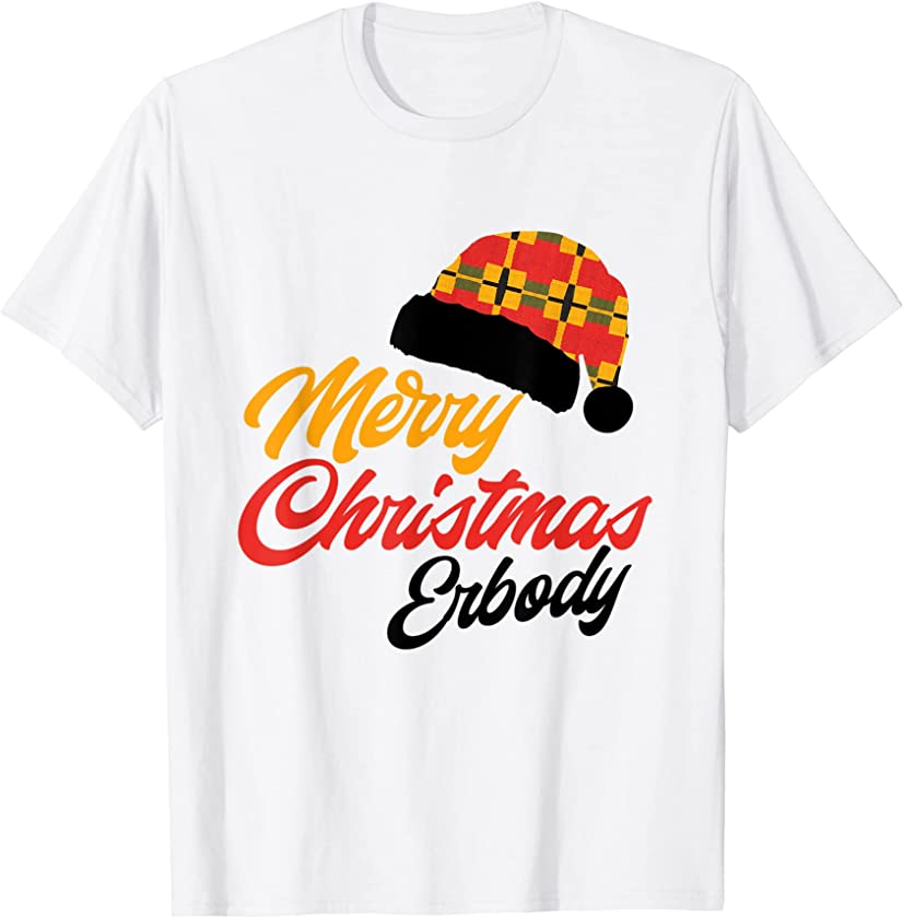 GGT Merry Christmas Erbody Black Trim Kente Hat Holiday T-Shirt