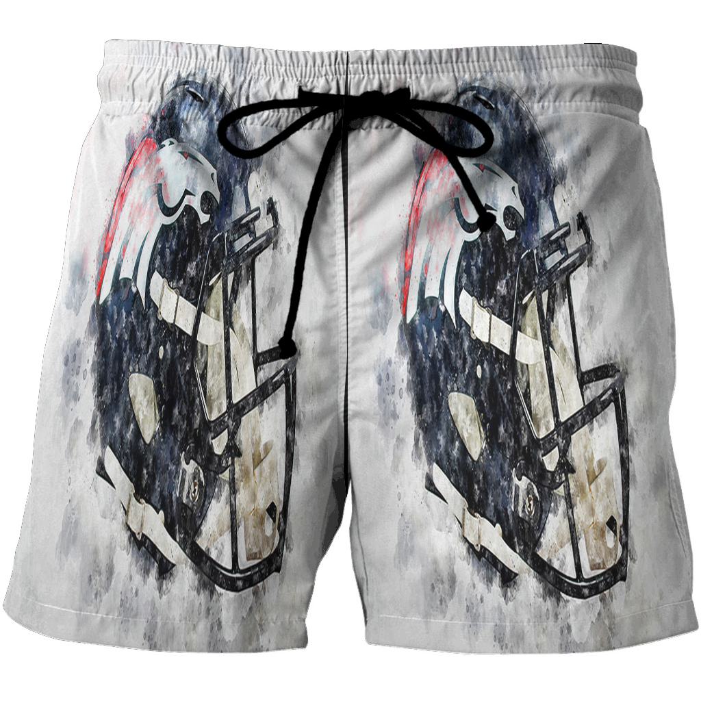 Denver Broncos Helmet V30 3D All Over Print Summer Beach Hawaiian Short