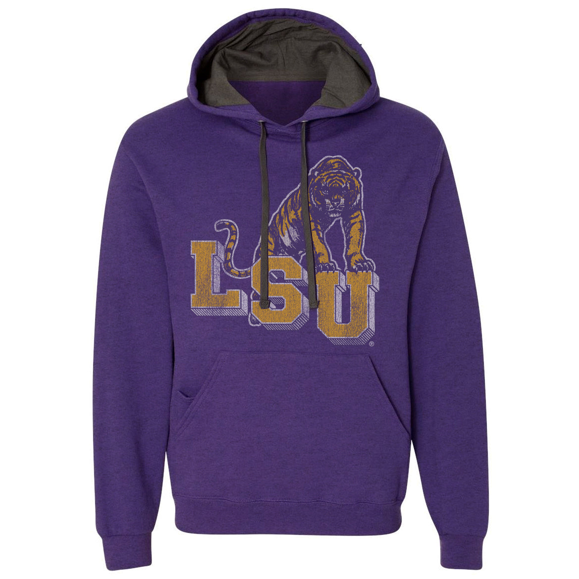 B&B Dry Goods LSU Tigers Retro Step Fleece Pullover Hoodie – Heather Grape