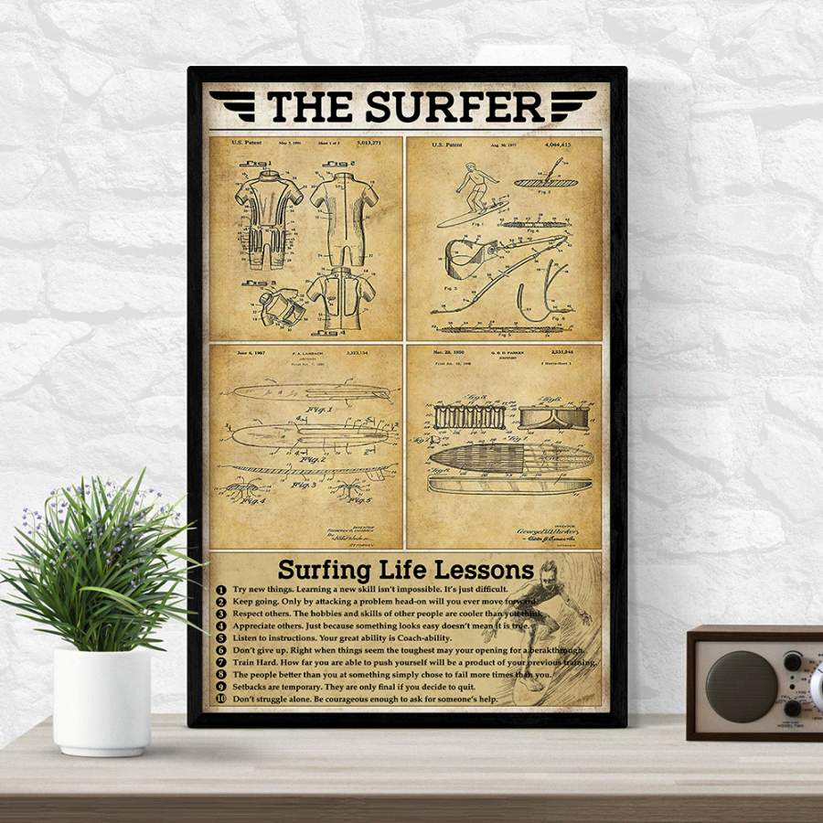 Wozoro Unframed Poster Wall Art Surfing Life Lessons Knowledge Size 11×17, 16×24, 24×36 inch