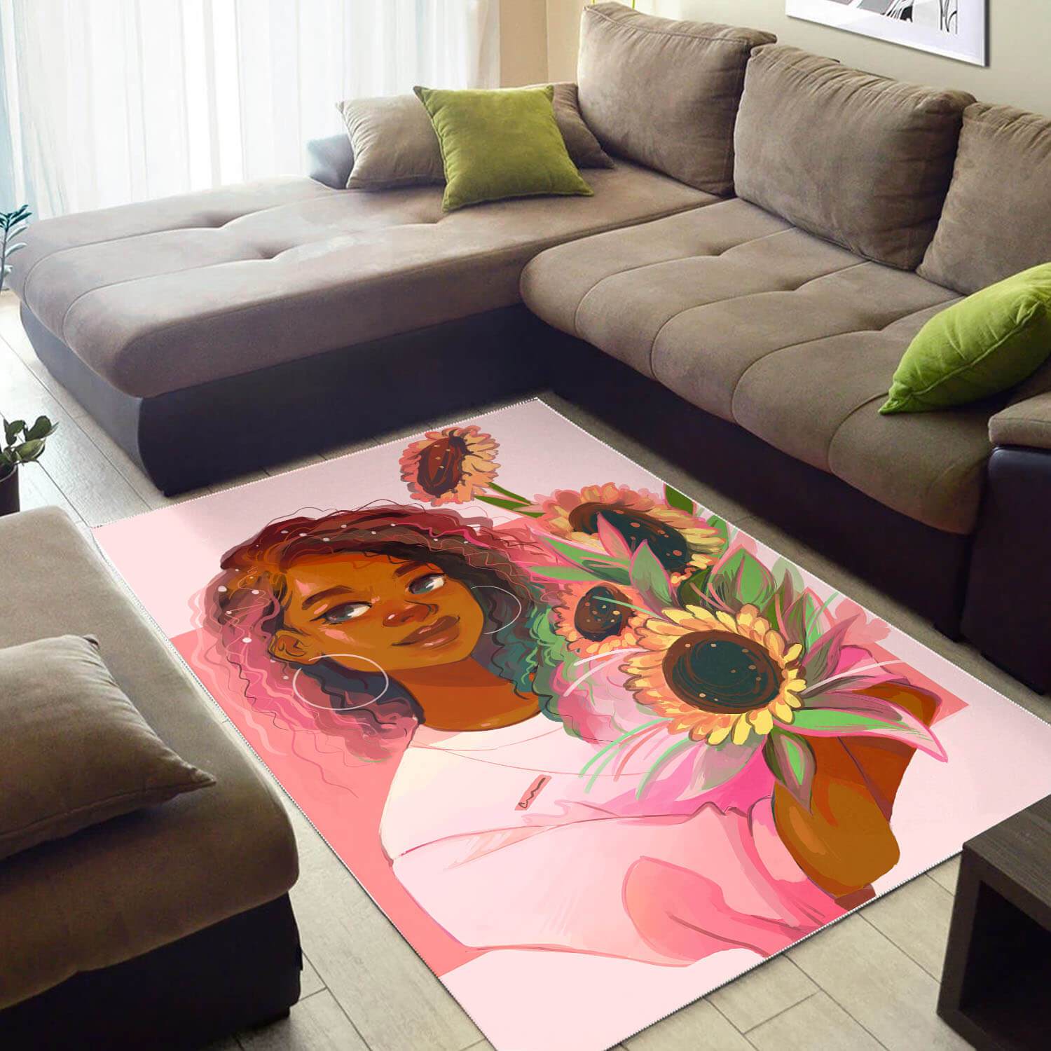 African American Rugs Pretty Black Afro Girl African Print Floor Rug Afrocentric Home Decor And Style WBG05389