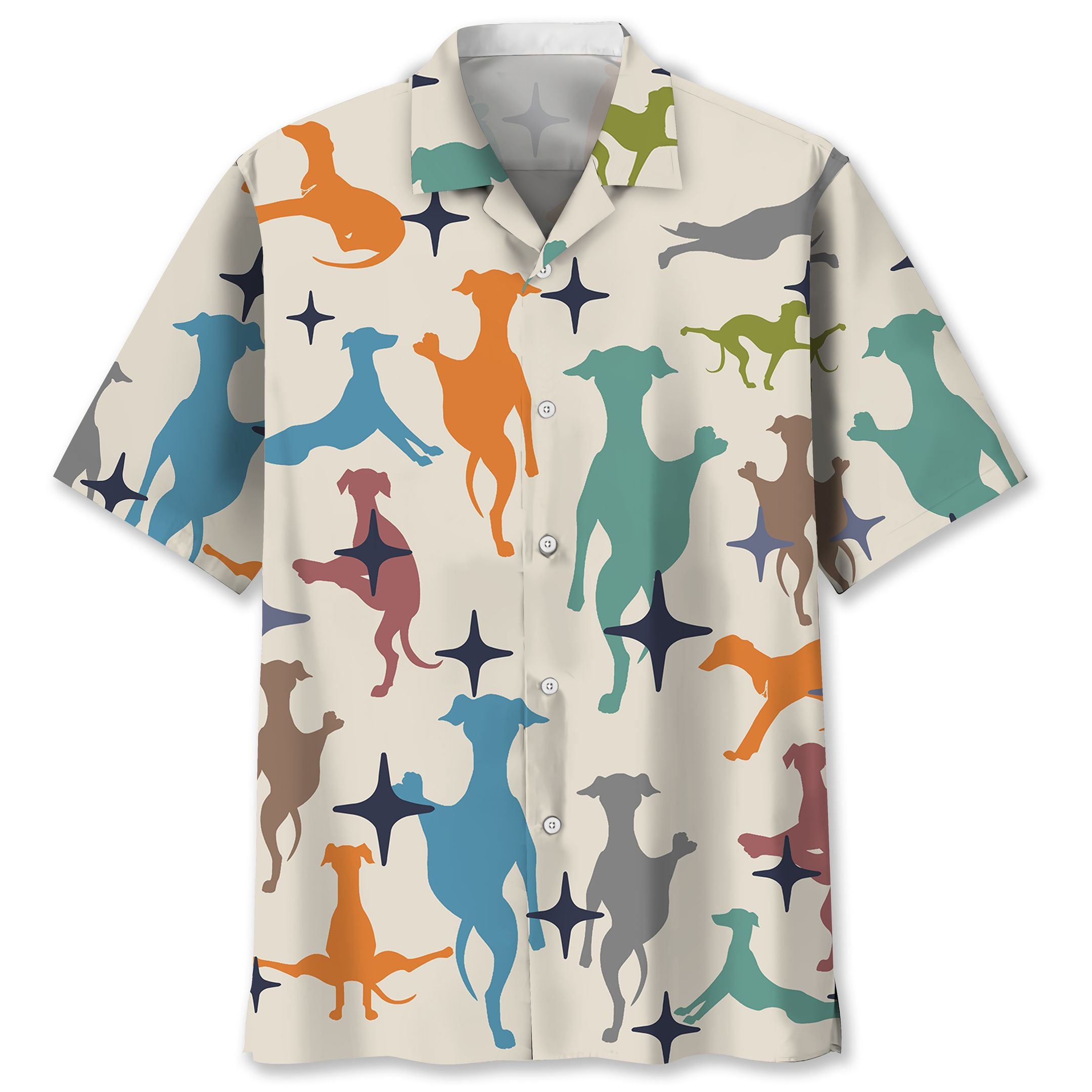 Greyhound Colorful Hawaiian Unisex Print Aloha Short Sleeve Casual Shirt Ha40491