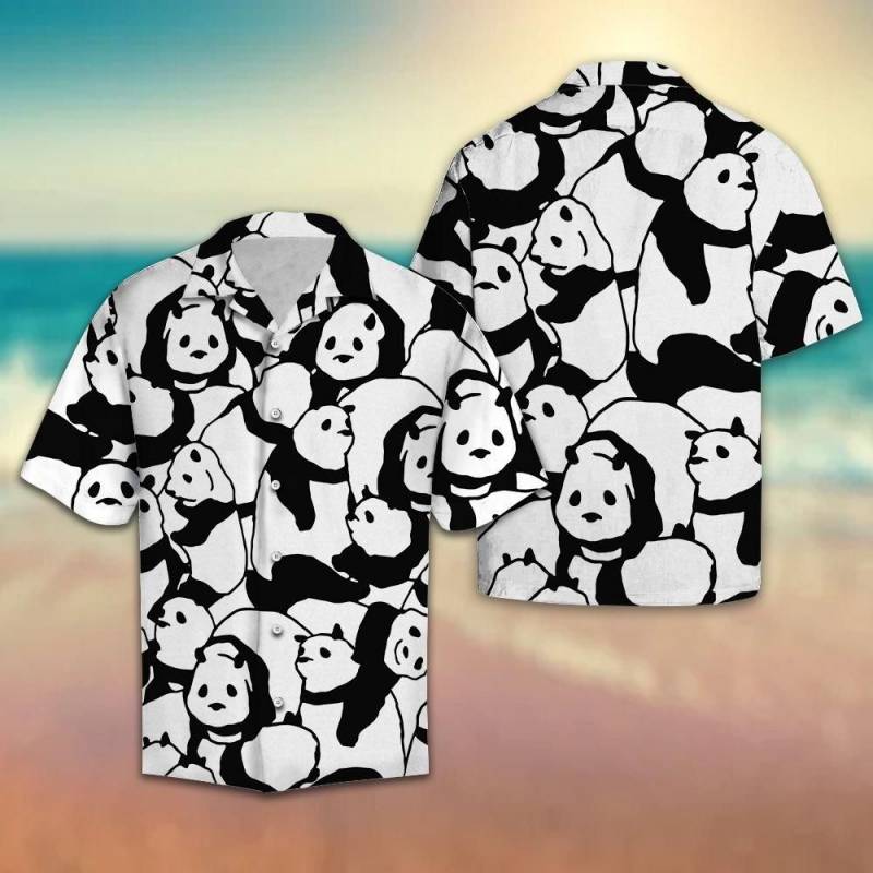 Artsyhomes Black And White Cute Panda Hawaiian Ha53161