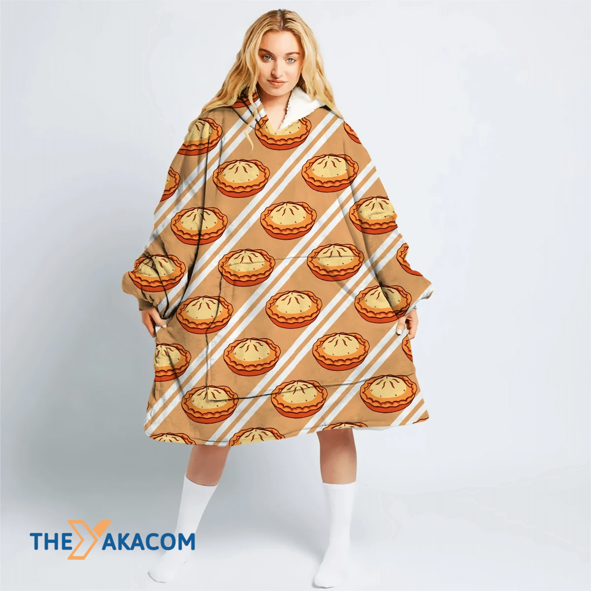 Xmas Pattern Made From Hand Drawn Pies And White Stripes Hoodie Blanket