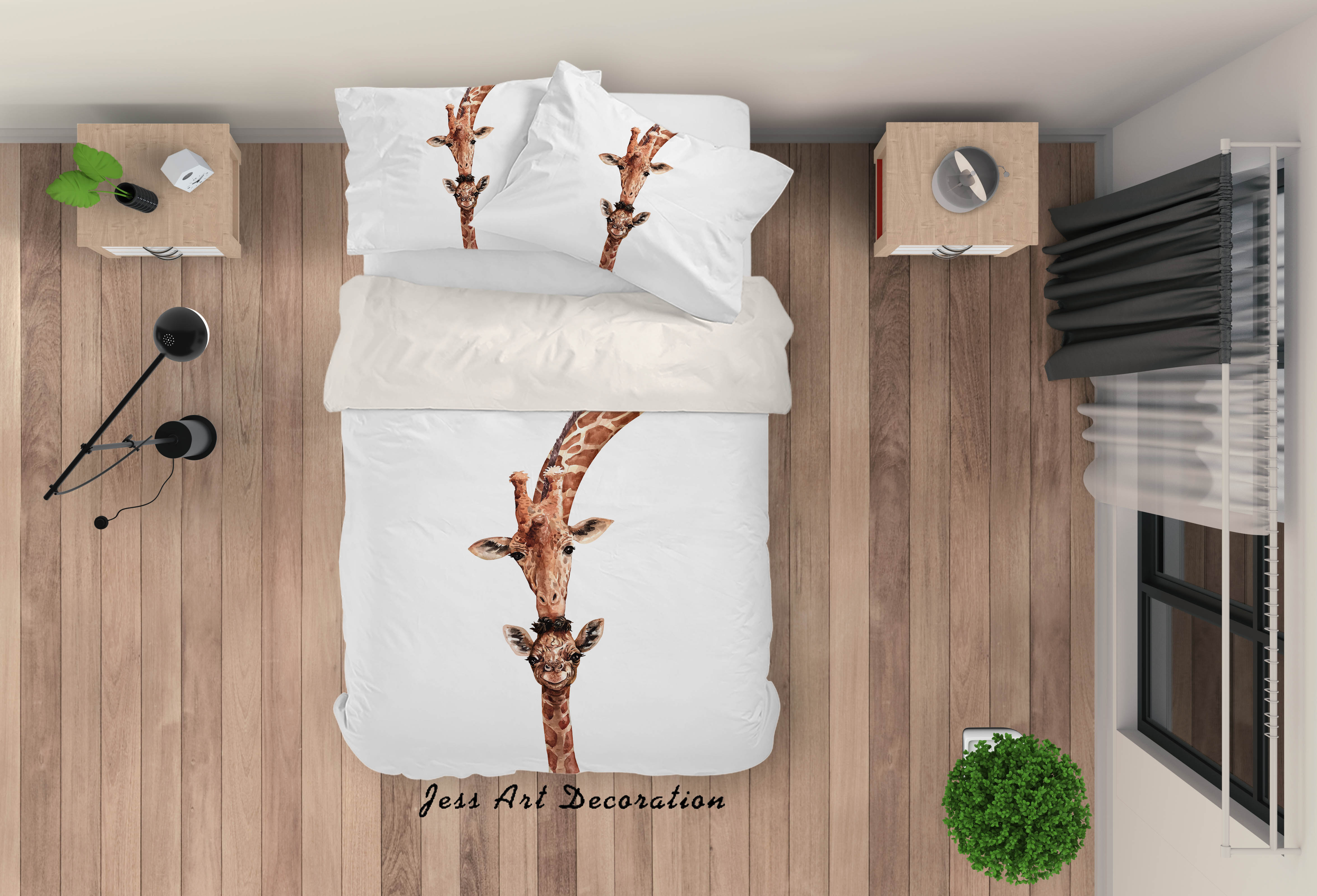 3D Hand Drawn Giraffe Animal Quilt Cover Set Bedding Set Duvet Cover Pillowcases Lxl