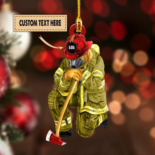 Firefighter With Axe Ornament – Fireman Christmas Ornament