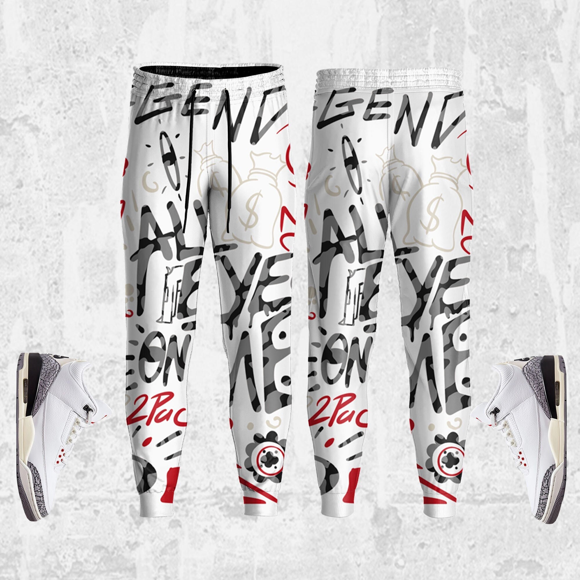 Doodle Eye ST Unisex Sneaker Pants match Jordan 3 White Cement Reimagined Outfit Sneaker, Pants match Jordan
