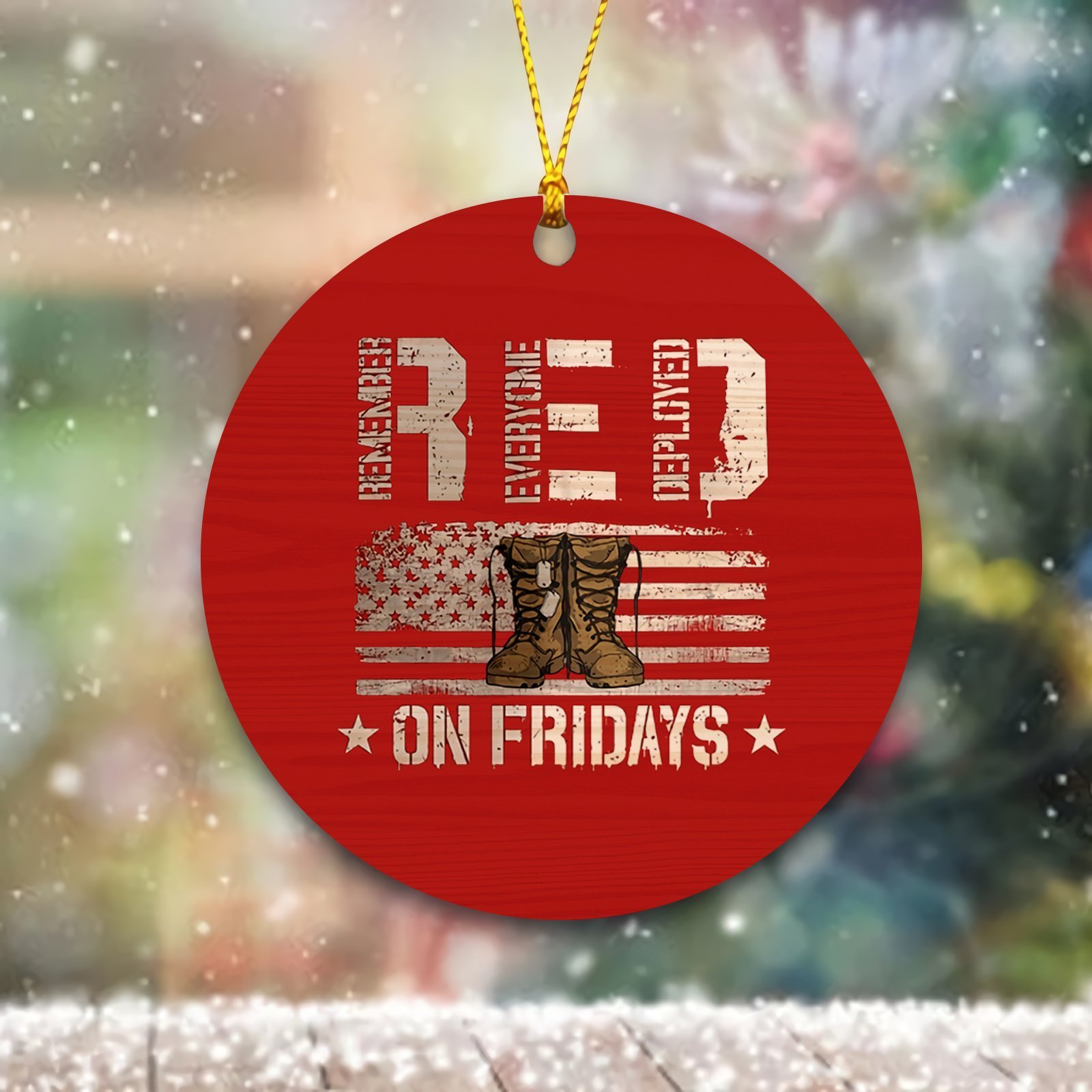 On Friday We Wear Red American Flag Veteran Ornament Christmas Ornament Christmas Gift Ideas Ceramic Circle Ornament