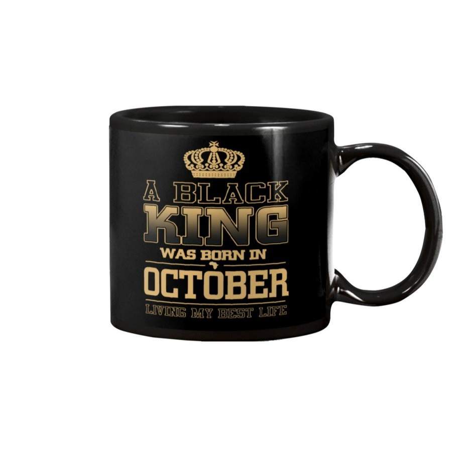 A Black King October Birthday Shirt Mug