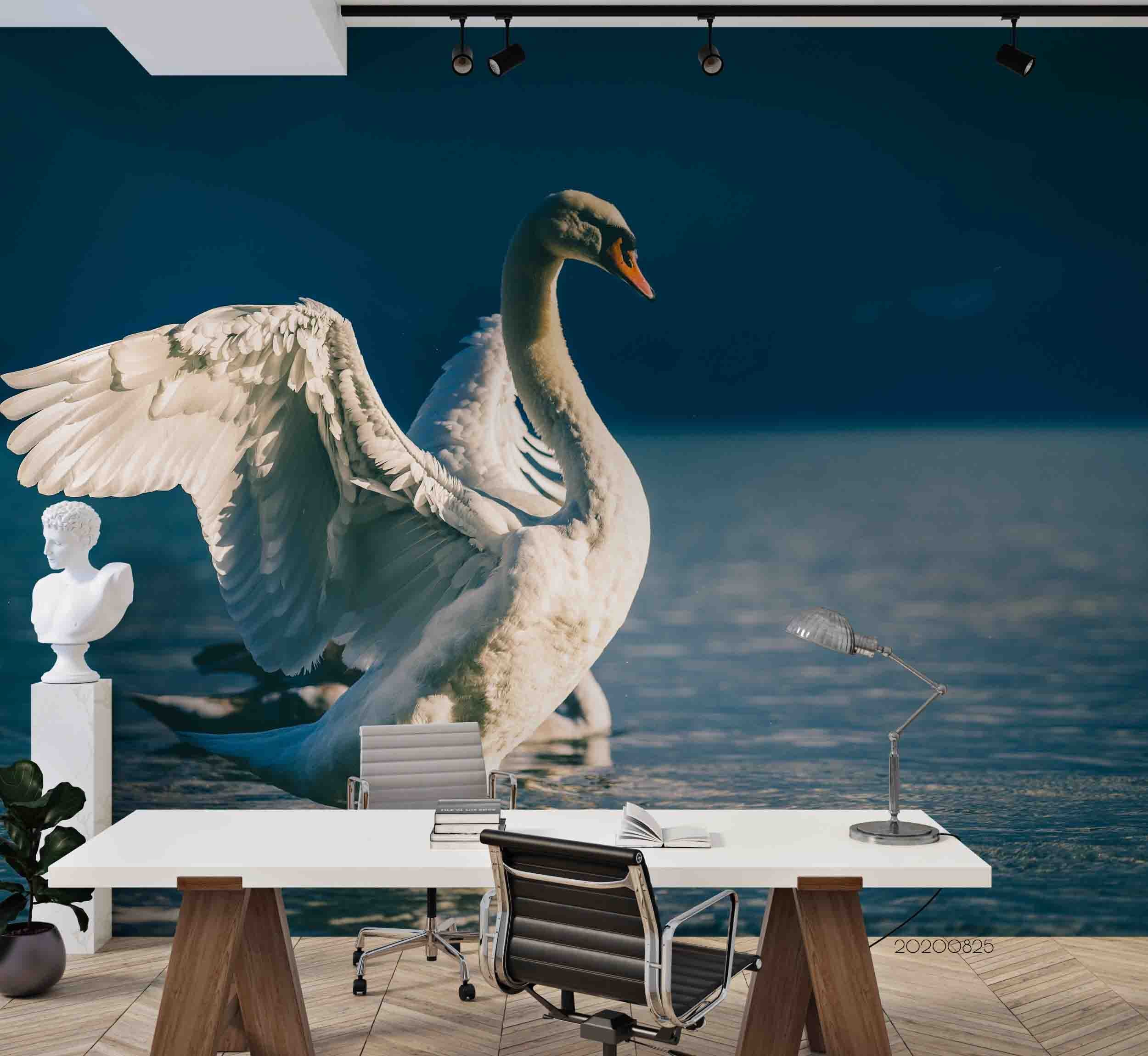 3D Sea Animal Swan Wall Mural Wallpaper Lqh 83