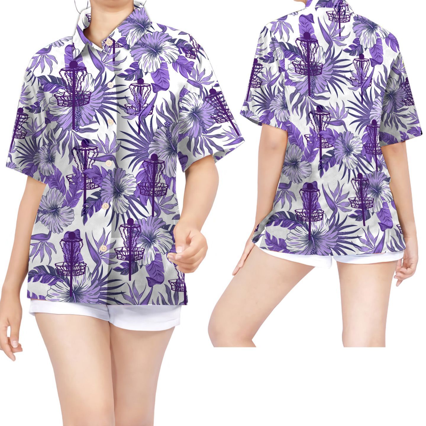 Summer Shirt Purple Disc Golf Hibiscus Women Hawaii For Outdoor Sport Lovers Ha32010