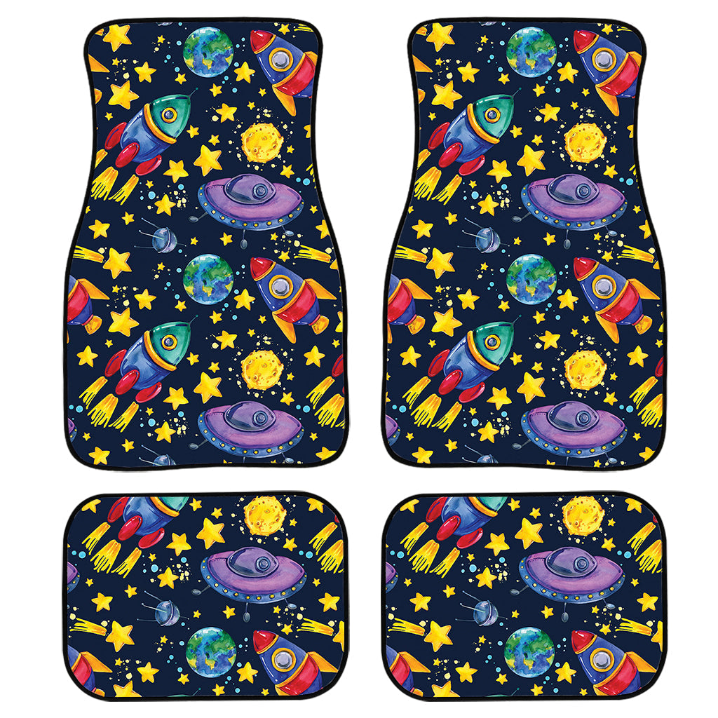 Watercolor Rocket Pattern Print Front And Back Car Floor Mats, Front Car Mat