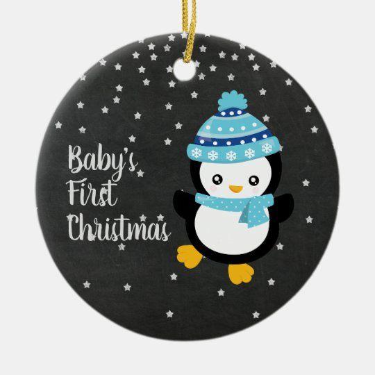 Baby’S First Christmas Penguin Chalkboard Circle Ornament