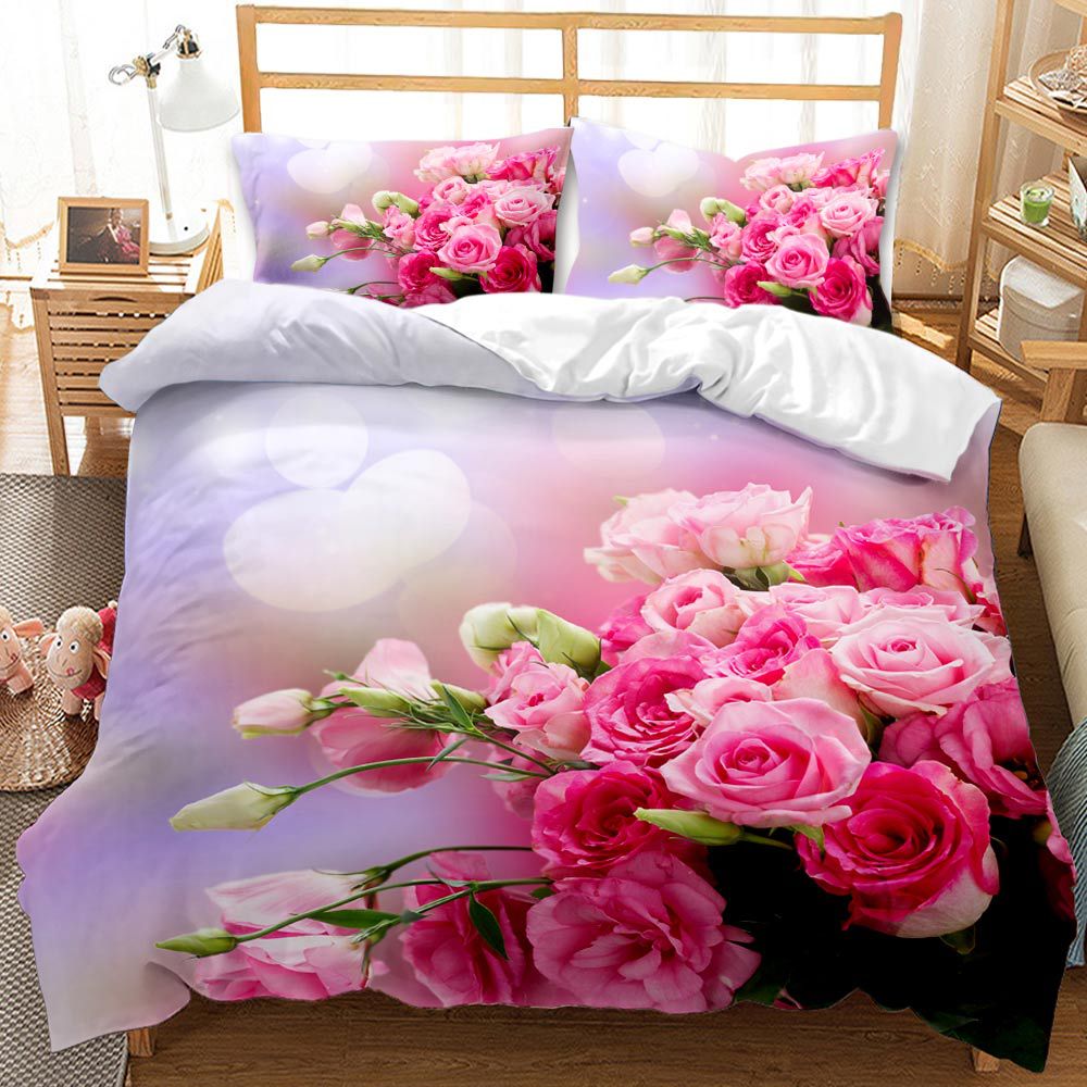 3D Digital Printing Custom Bedding Set Beautiful Rose Down Quilt Cover Pillowcase Home Decor Home  Duvet Covers