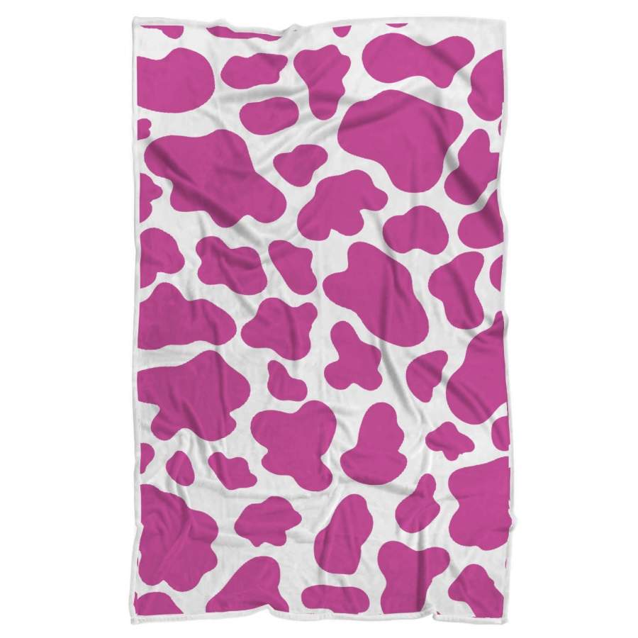 Hot Pink And White Cow Print Sherpa Blanket