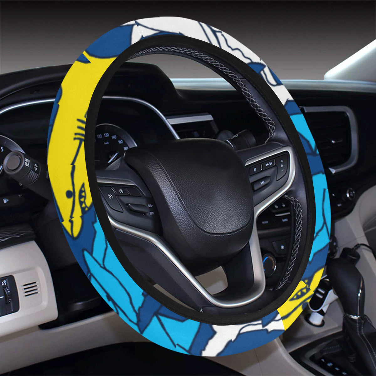 Shark Color Pattern Steering Wheel Cover With Elastic Edge