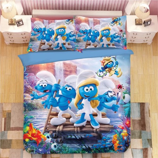 The Smurfs Clumsy Smurf Smurfette 12 Duvet Cover Pillowcase Home Decor 3D Bedding Set