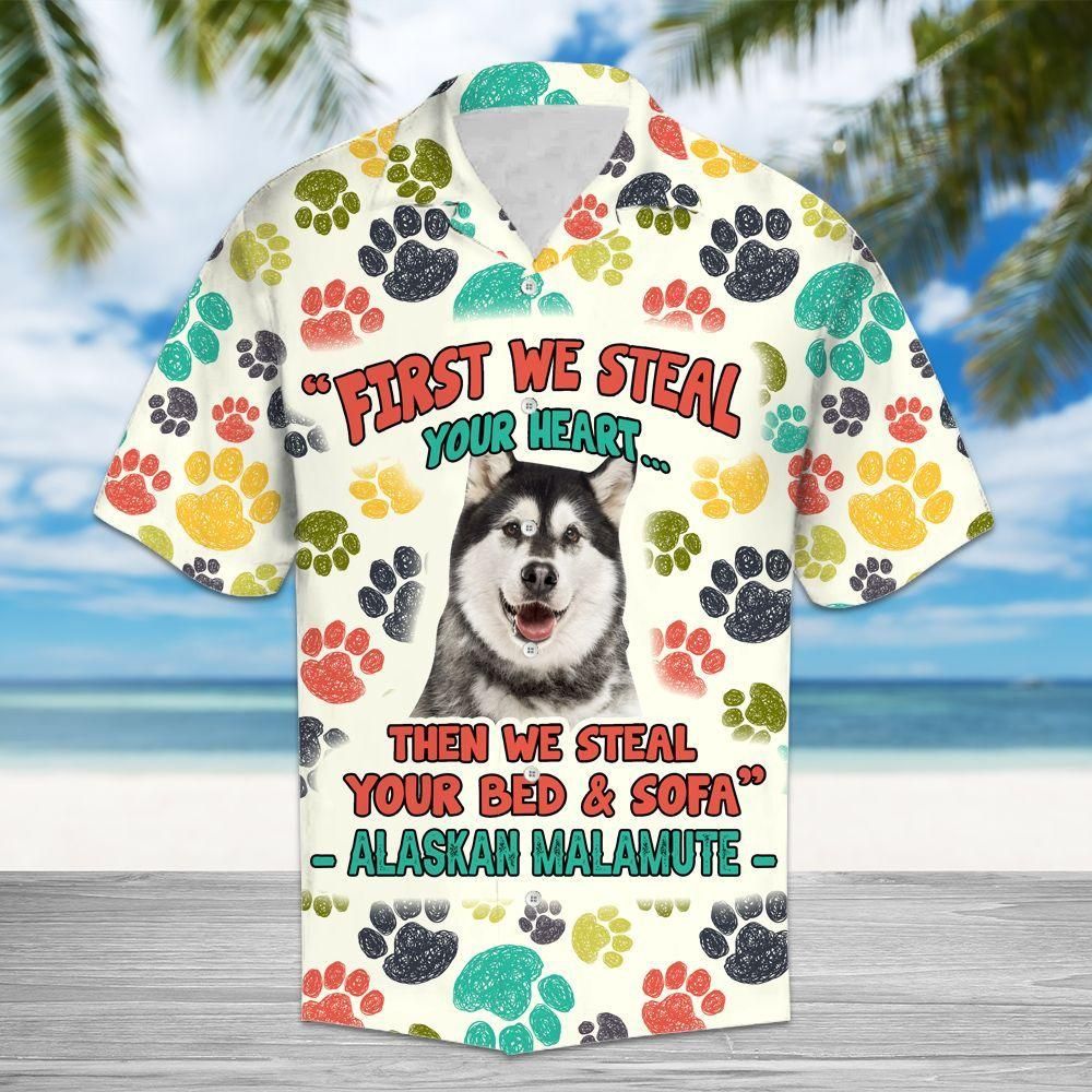 Alaskan Malamute Steal Your Heart Aloha Hawaiian Shirt Colorful Short Sleeve Summer Beach Casual Shirt For Men And Women