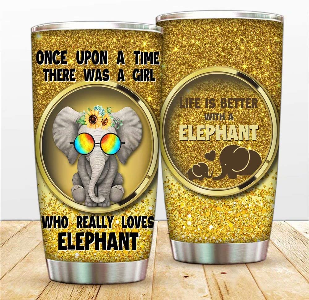 Girl Who Loves Elephants Vacuum Tumbler Mug, 20Oz Double Wall Tumblers For Mom, Elephant Insulated Thermal Cup