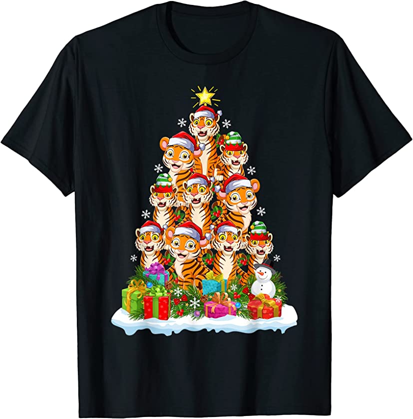 Tiger Xmas Tree Lighting Santa Tiger Christmas T-Shirt