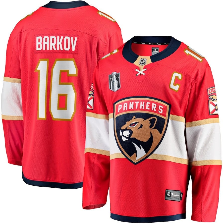 Aleksander Barkov 16 Florida Panthers 2023 Stanley Cup Final Home Breakaway Player Jersey – Red