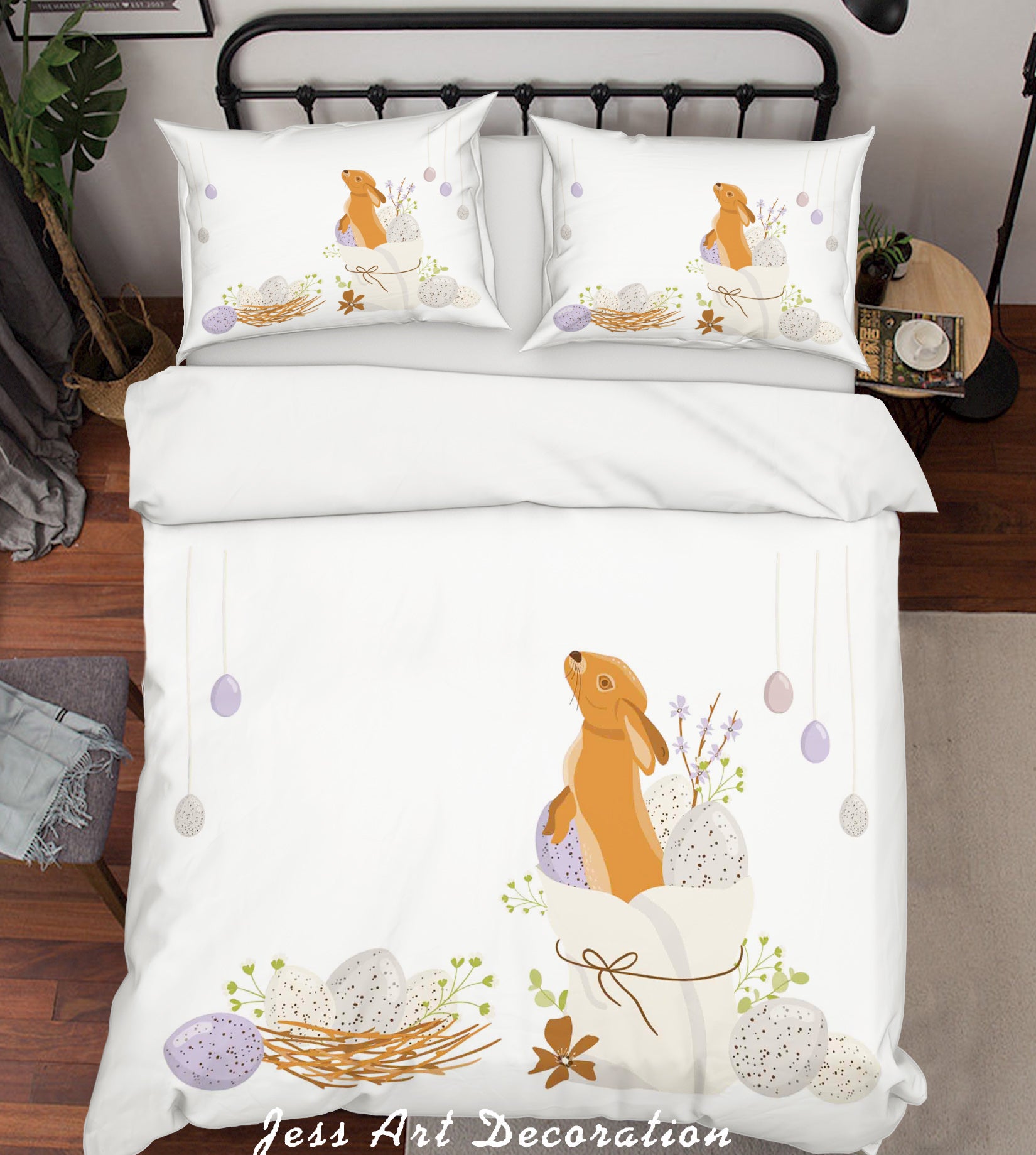 3D White Rabbit Eggs Floral Quilt Cover Set Bedding Set Duvet Cover Pillowcases Sf61