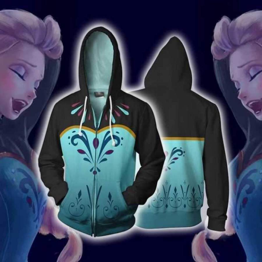 Unisex Frozen Elsa Cosplay Zip Up Hoodie Pullover Sweatshirt