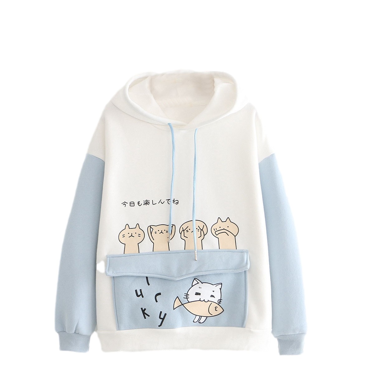 Cat Cartoon Hoodies Women Sweatshirt Anime Pattern Long Sleeve Hooded Kawaii Pullovers Big Pocket Casual Outfits Girls Cute Tops alx