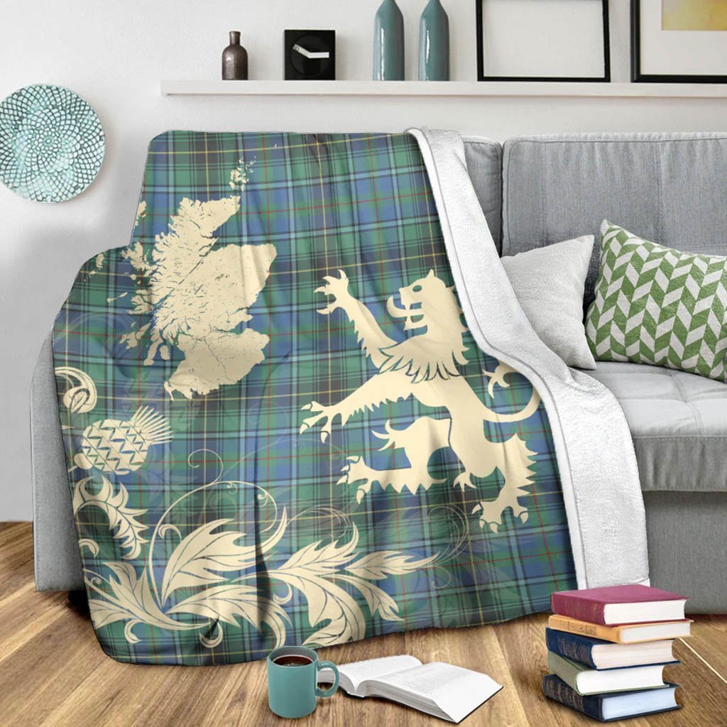 Tartan Blanket Macinnes Ancient Tartan Scotland Lion Thistle Map Plaid Blanket