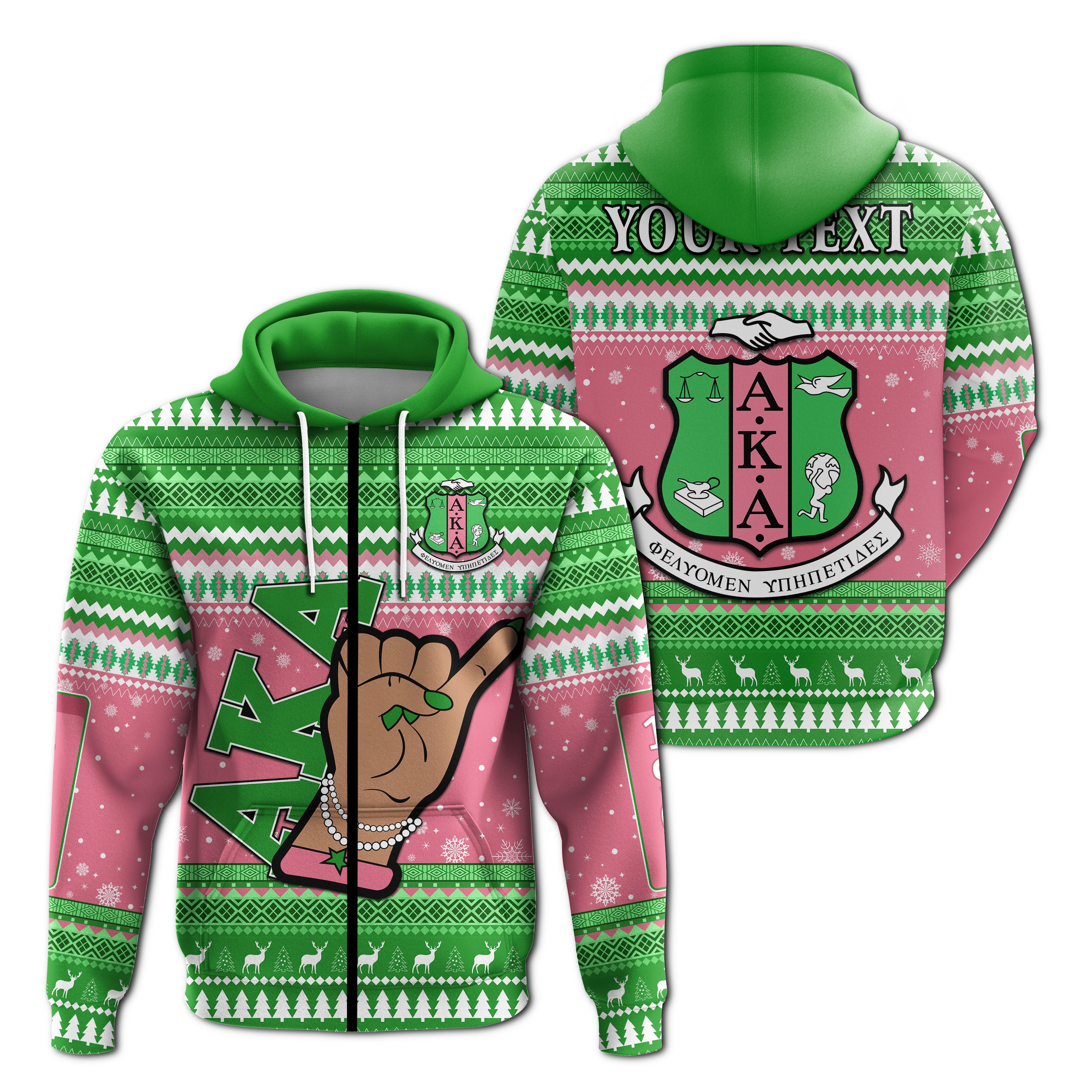 (Custom Personalised) Alpha Kappa Alpha Christmas Zip Hoodie African Pattern Lt13