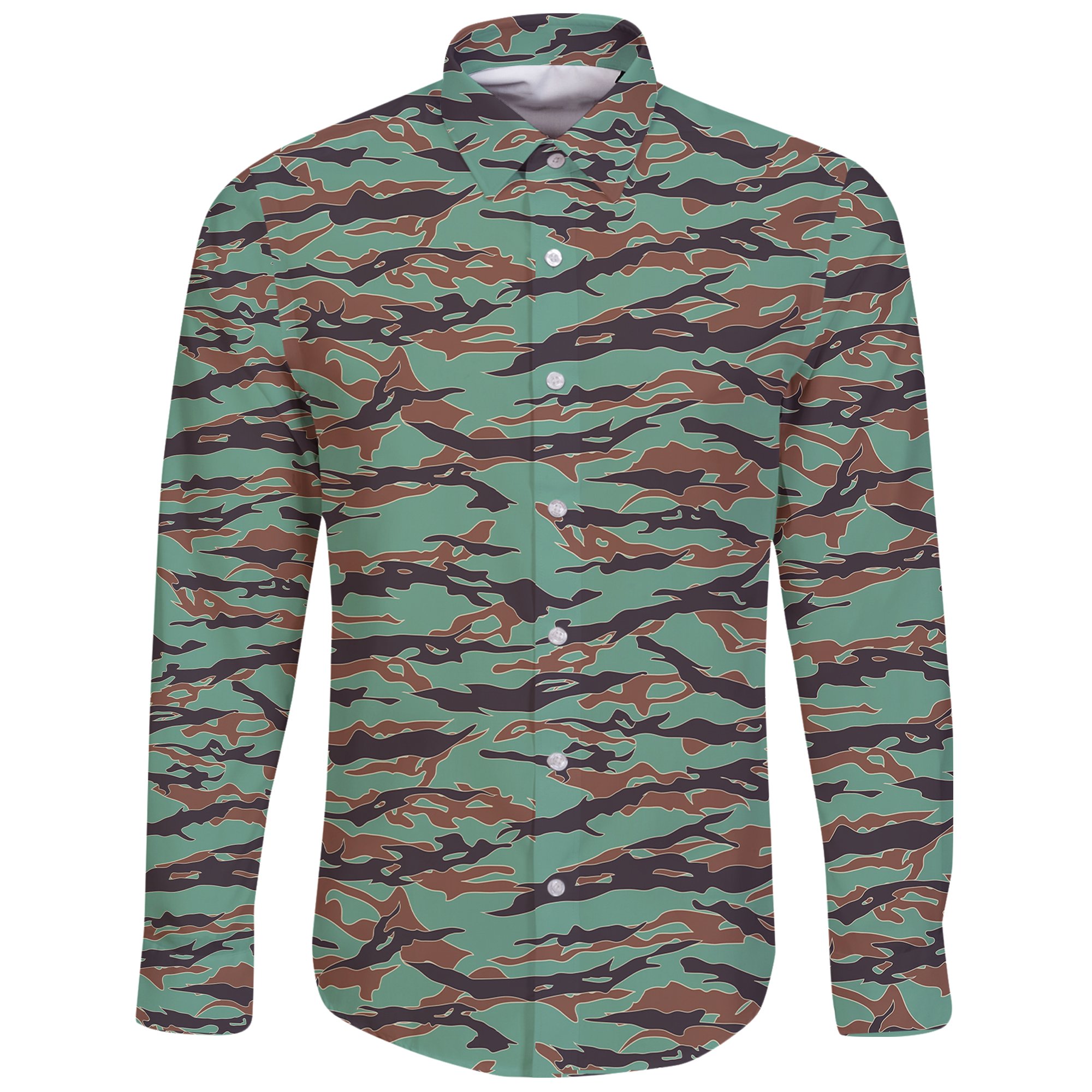 Army Guyana Tiger Stripe Camouflage Seamless Long Sleeve Button Shirt A27 