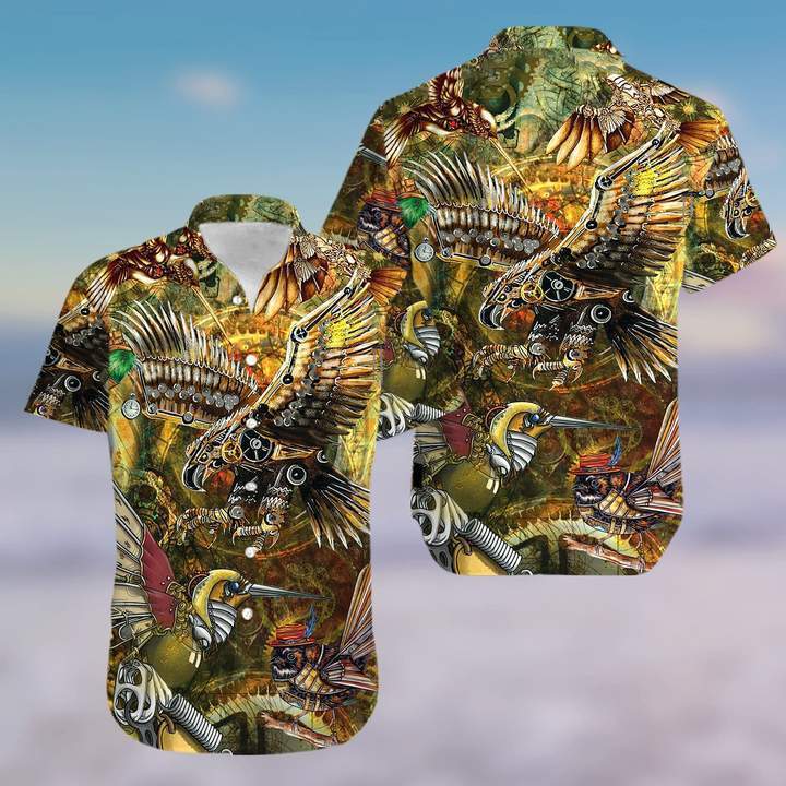 Aloha Shirts Steampunk Birds Hawaiian Shirt Pre10069