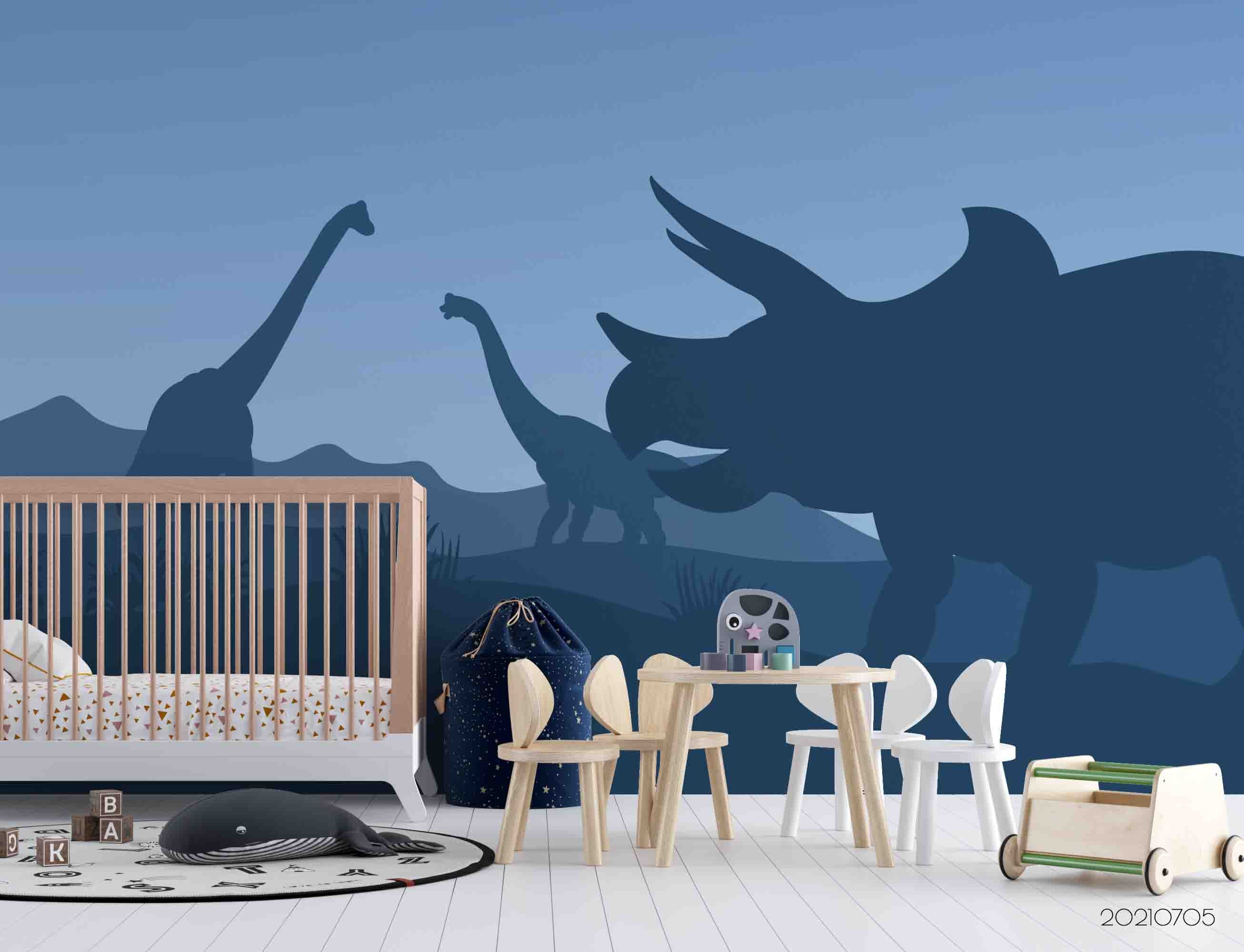 3D Cartoon Blue Animal Dinosaur Wall Mural Wallpaper Lqh 68