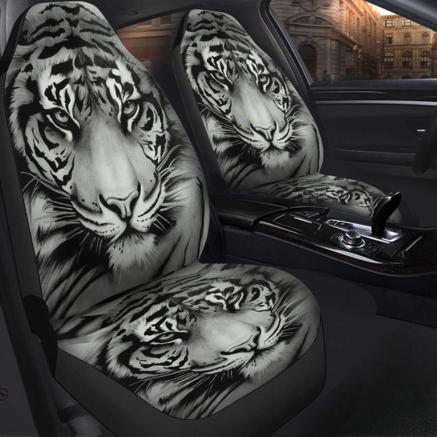 Tiger White Animal Car Seat Covers