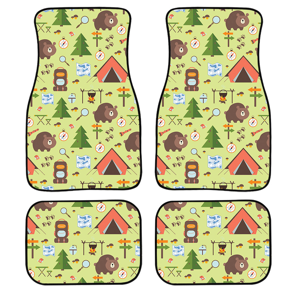 Cute Camping Pattern Print Front And Back Car Floor Mats, Front Car Mat