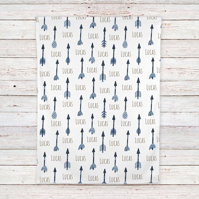 Blue Arrows Baby Blanket, Personalized Baby Blanket Gift, Toddler Blanket, Baby Shower Gift