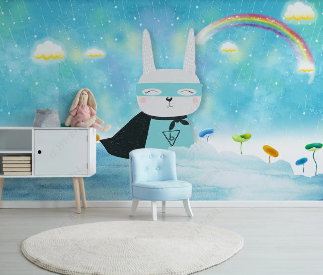 3D Cartoon Rabbit Rainbow Wall Mural Wallpaper Sww 256