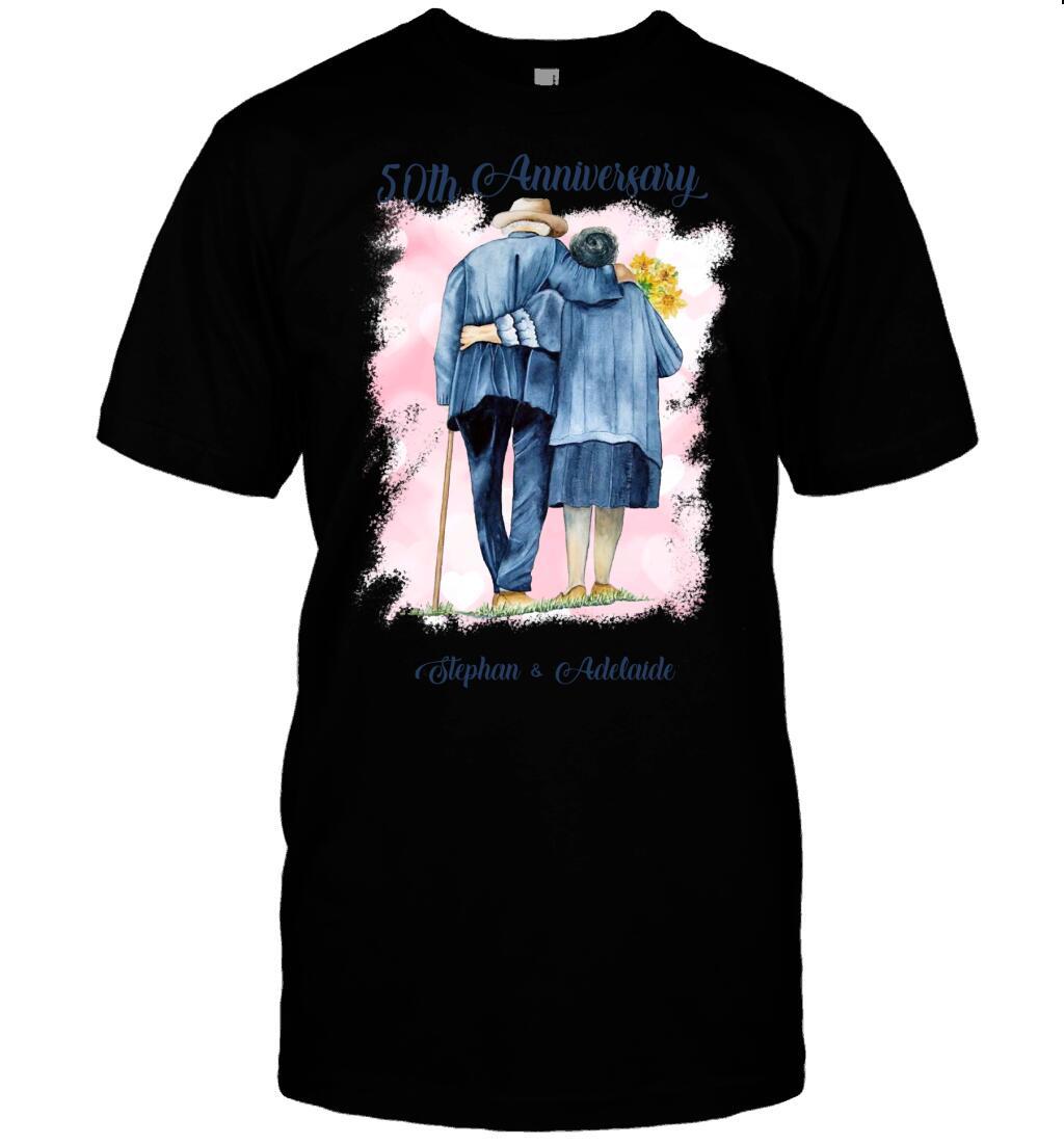 Custom Old Couple Anniversary Front Printed T-Shirt