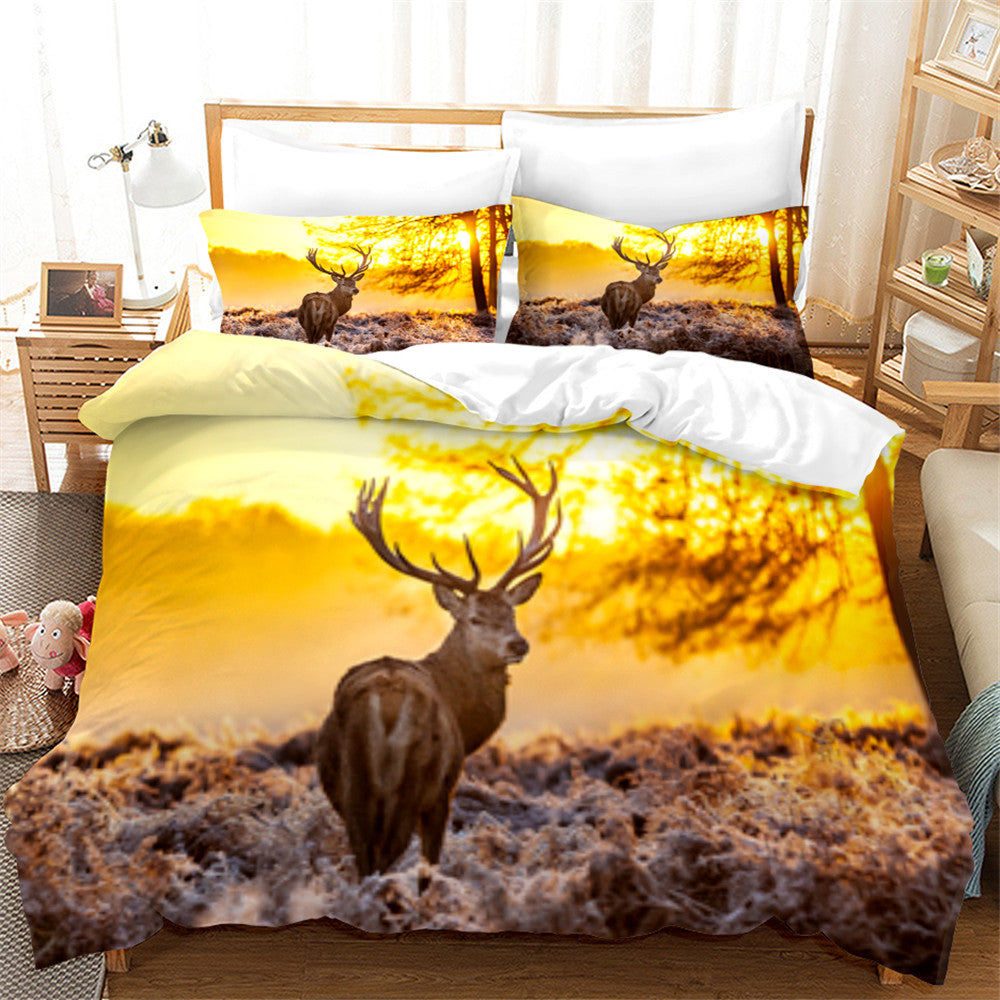 3D Animal Elk Sunset Sky Quilt Cover Set Bedding Set Duvet Cover Pillowcases 88