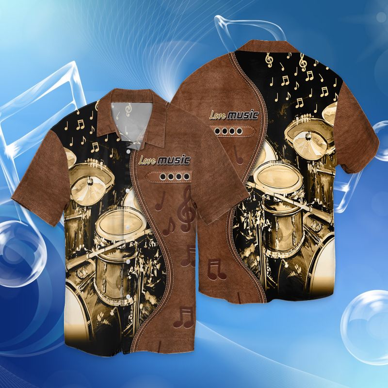 Drum Shirt Love Music Suede Design Hawaii Ha26254