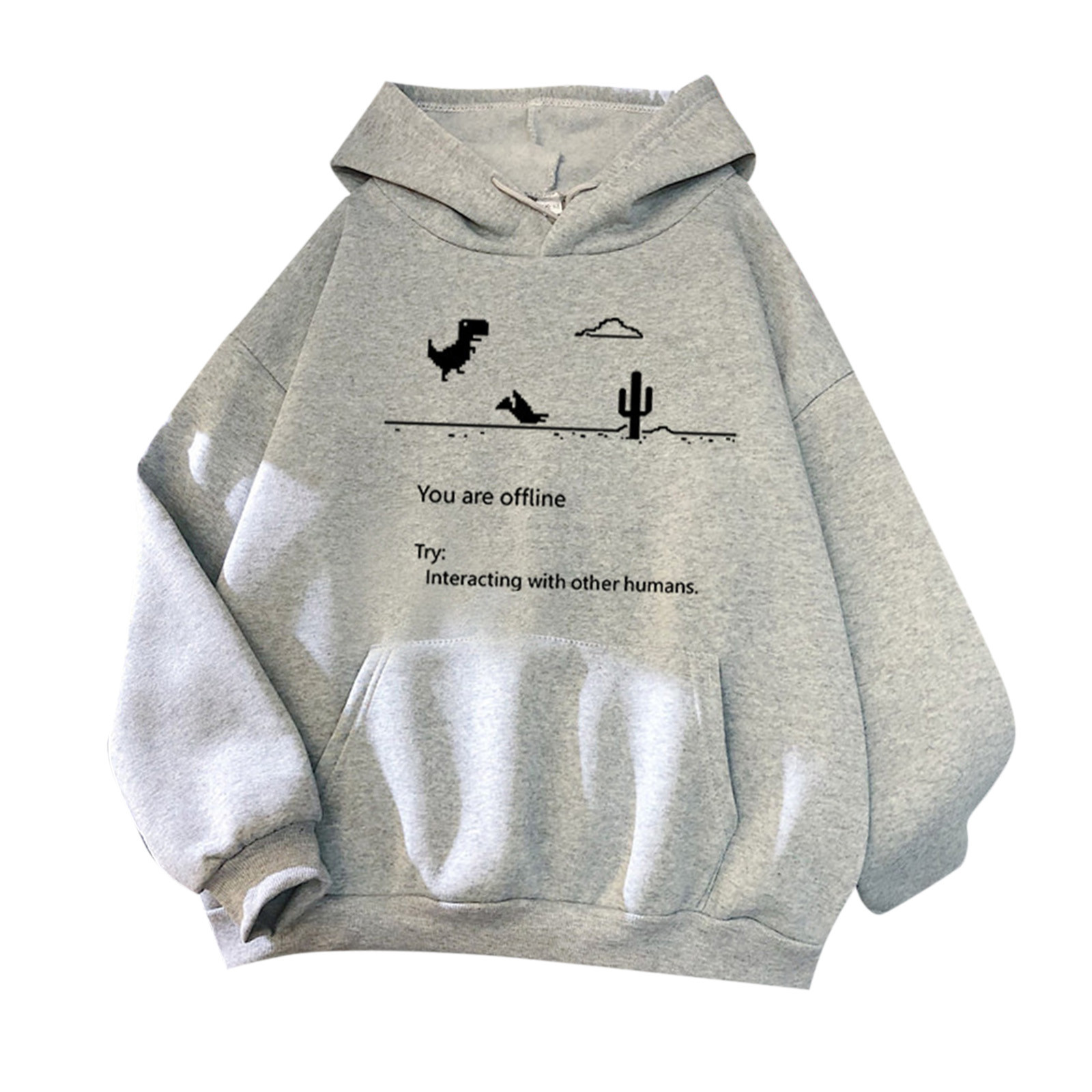 3xl Cute Little Dinosaur Print Plus Size Hoodies Women Hooded With Pockets Sweatshirt Long Sleeve Casual Pullover Shirt Blouse alx